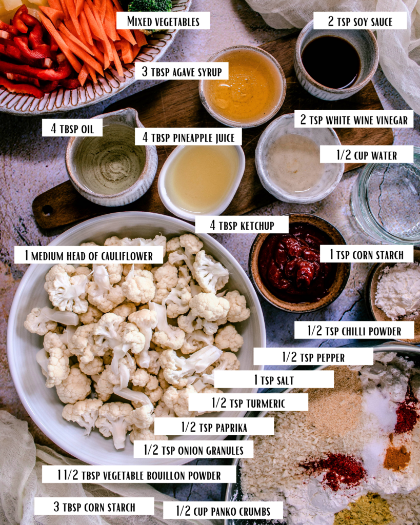 Sweet and sour cauliflower ingredients