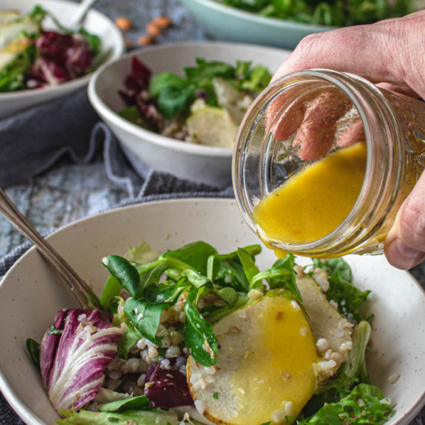 Pear almond and buckwheat salad