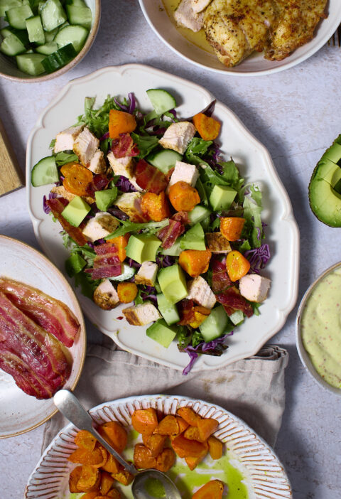 Chicken, bacon and roasted carrot salad