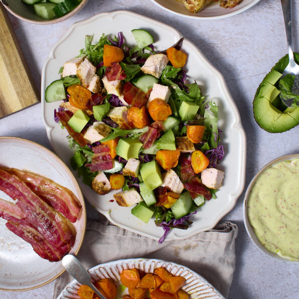 Chicken, bacon and roasted carrot salad