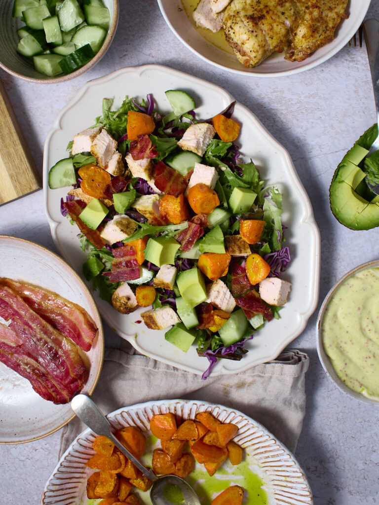 Chicken, bacon and roasted carrot salad