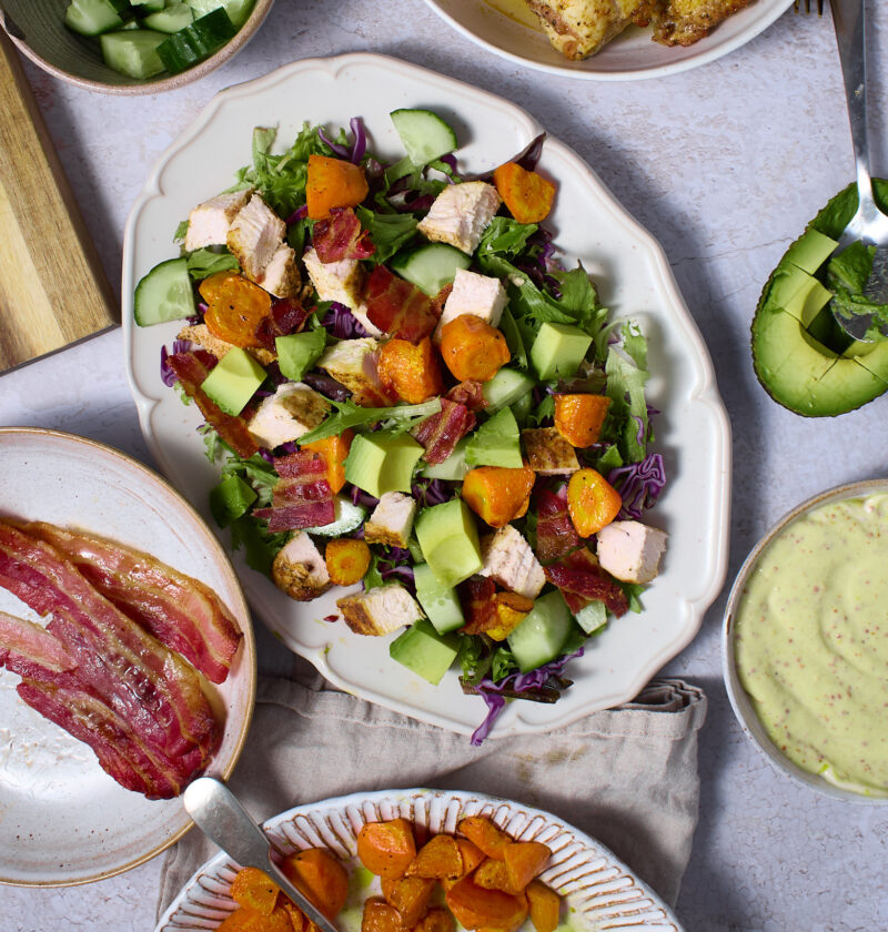 Chicken, bacon and roasted carrot salad